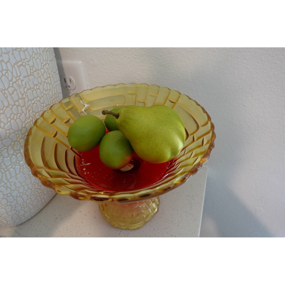 Vintage Amberina Glass Footed Candy Dish Pedestal Bowl Decor